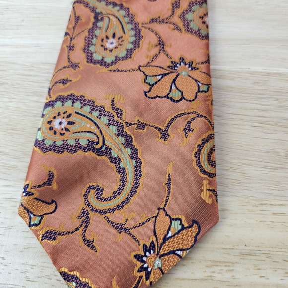 LUCHO Houston Mens Silk Designer Necktie Tie 3.5" Paisley Floral Orange $165 - Picture 3 of 5